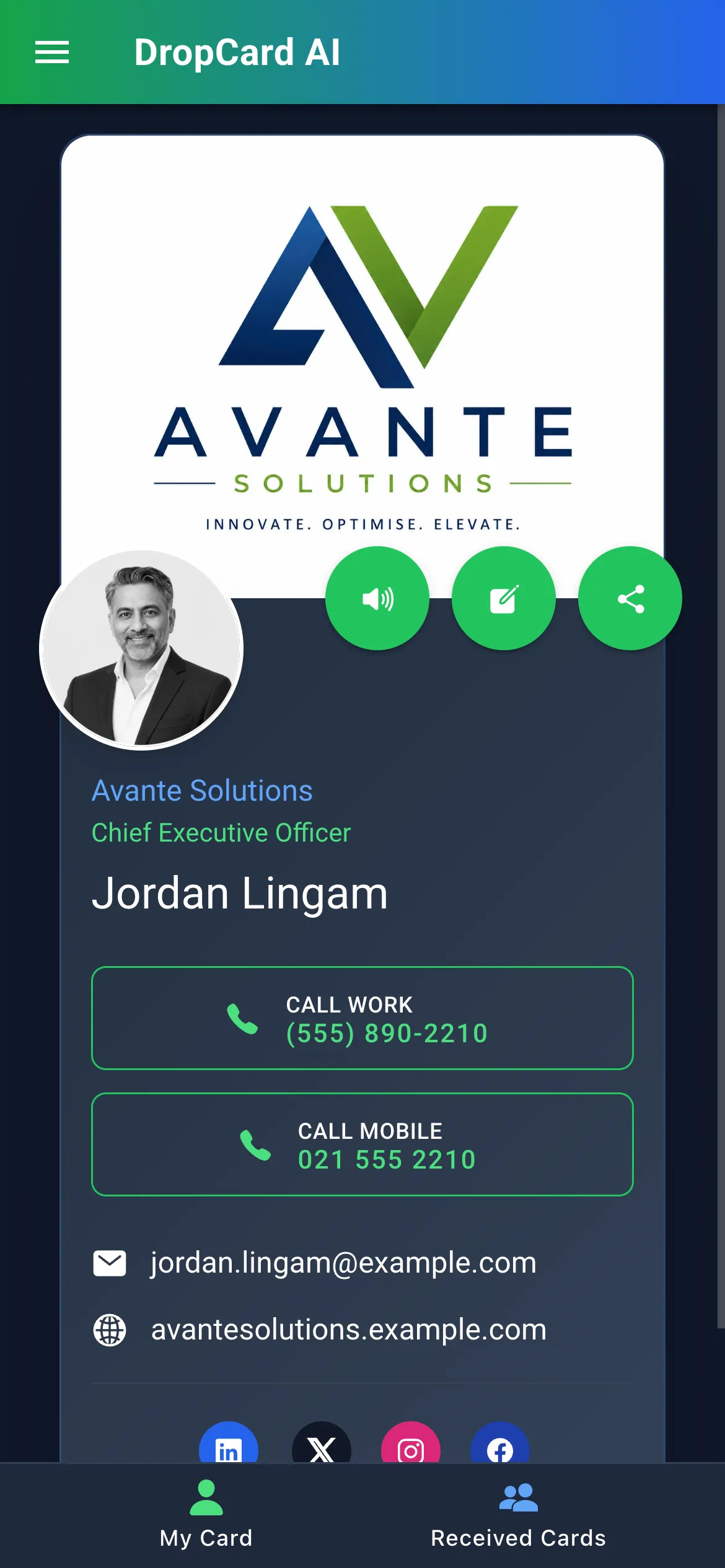My Card — a DropCard business card, ready to share