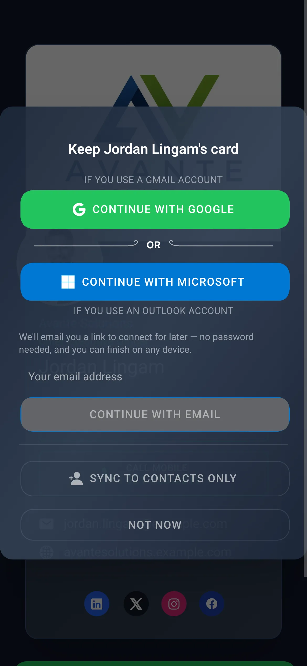 The connect options a recipient sees