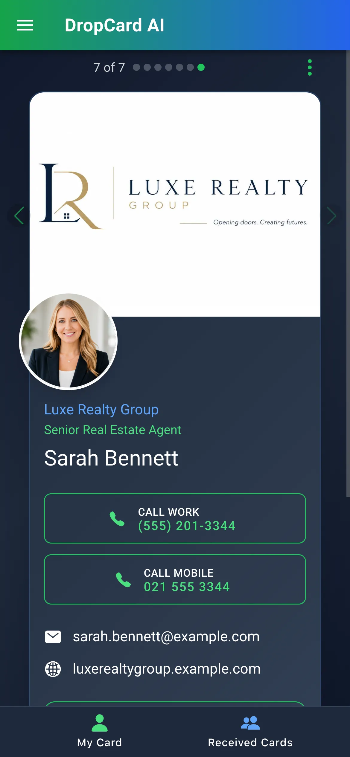 Received Cards — everyone you've connected with, in one place